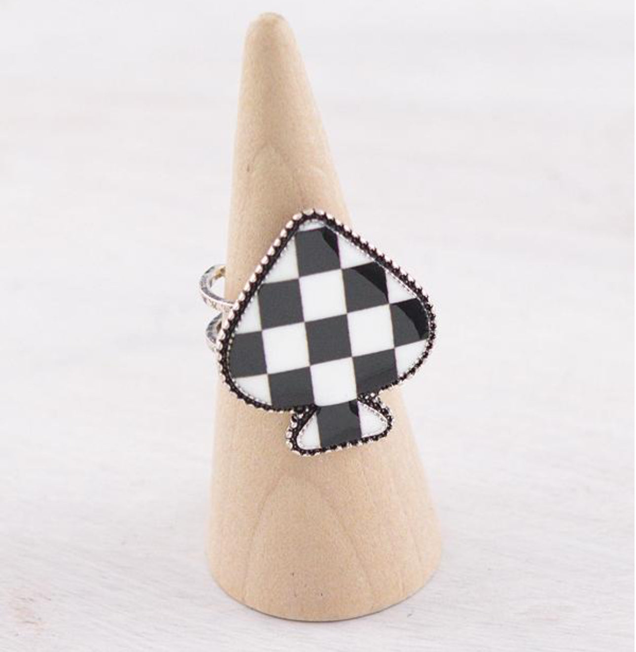 Checkered Spade Adjustable Ring