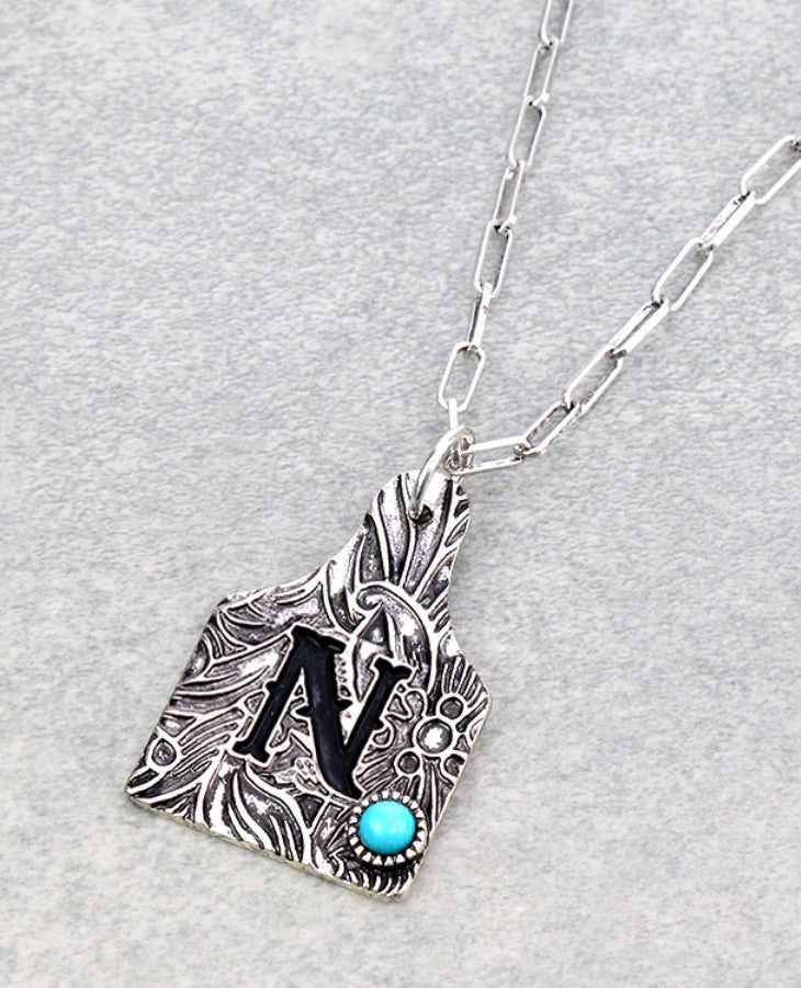 Initial Cow Tag Necklace