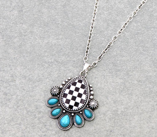 Checkered Teardrop Necklace