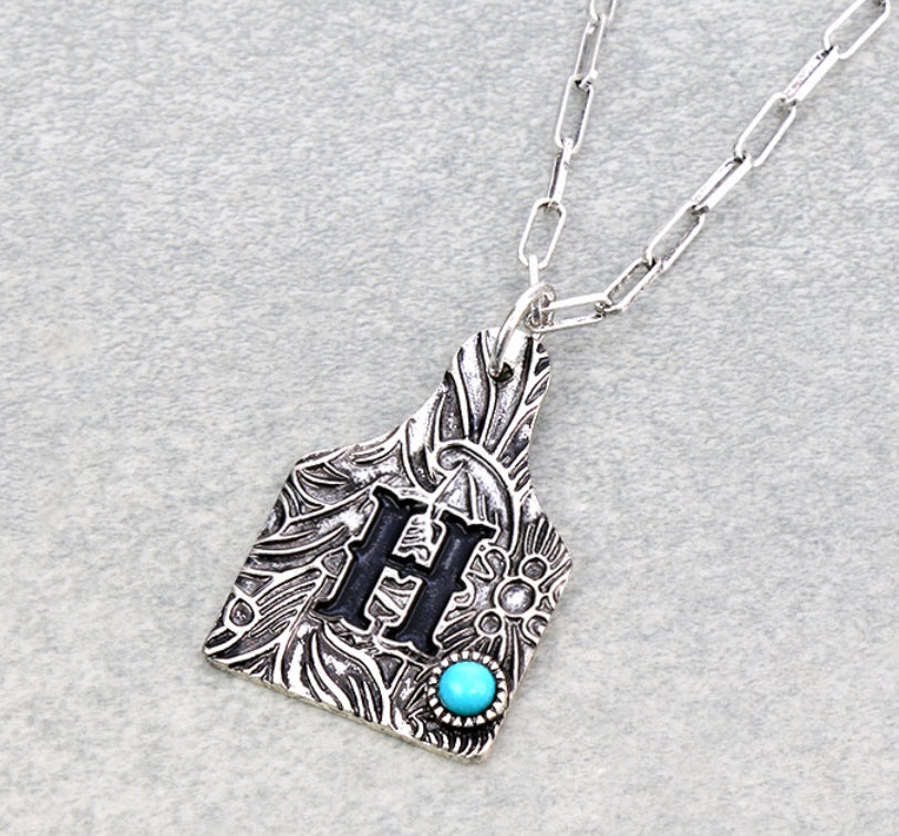 Initial Cow Tag Necklace
