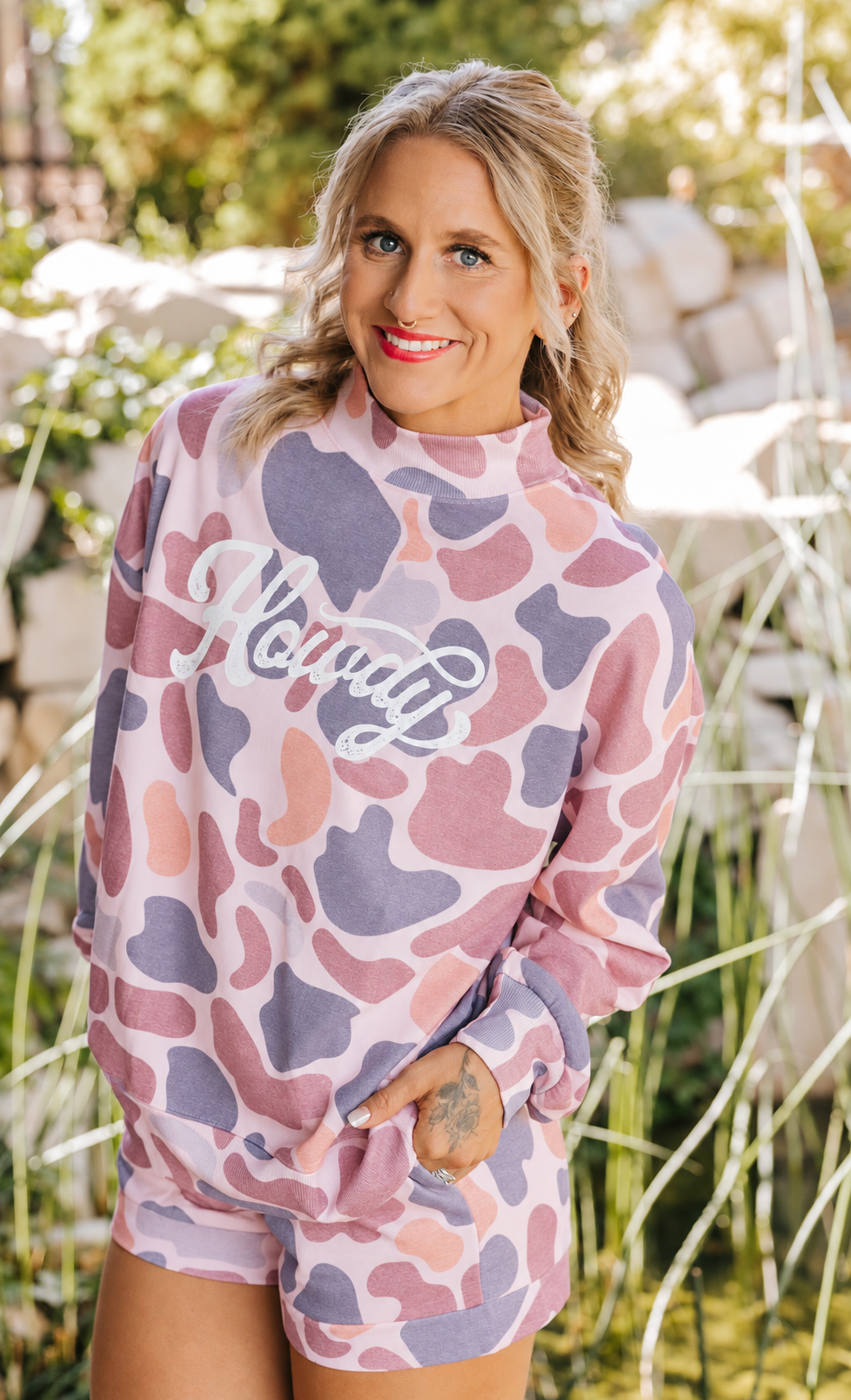 Camo Howdy Sweatshirt, and Shorts Two Piece Set