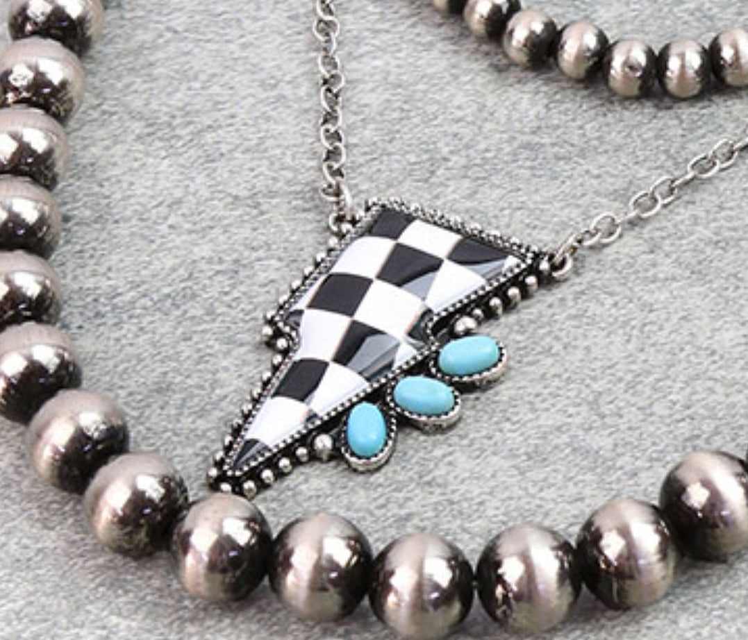 Western Four Layer Checkered Thunderbolt Necklace