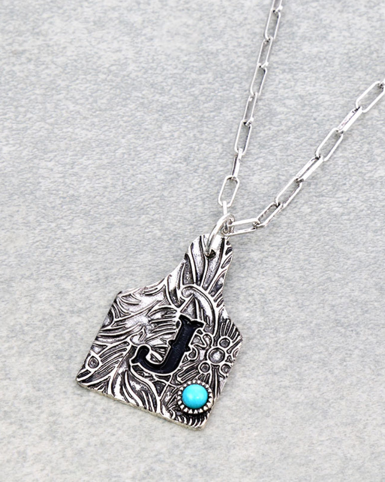 Initial Cow Tag Necklace