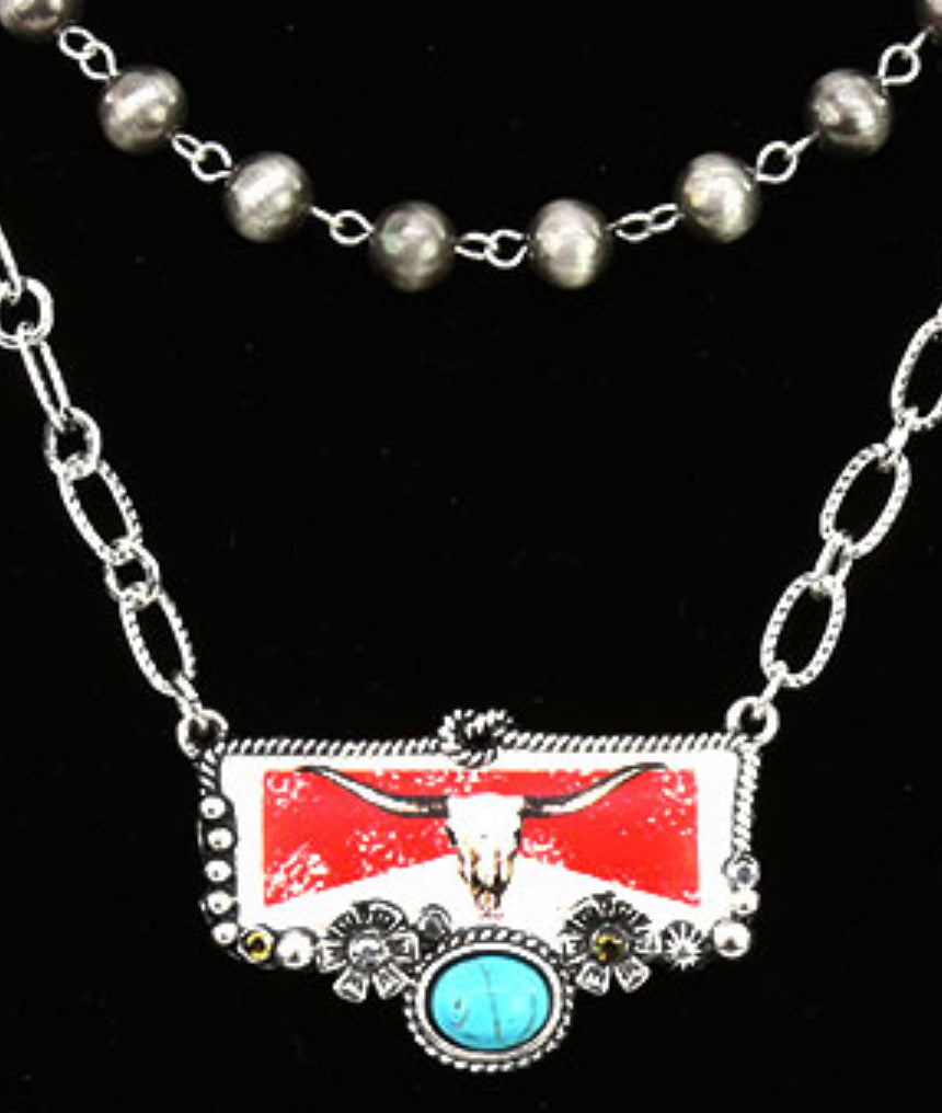 Western Steer Layered Necklace