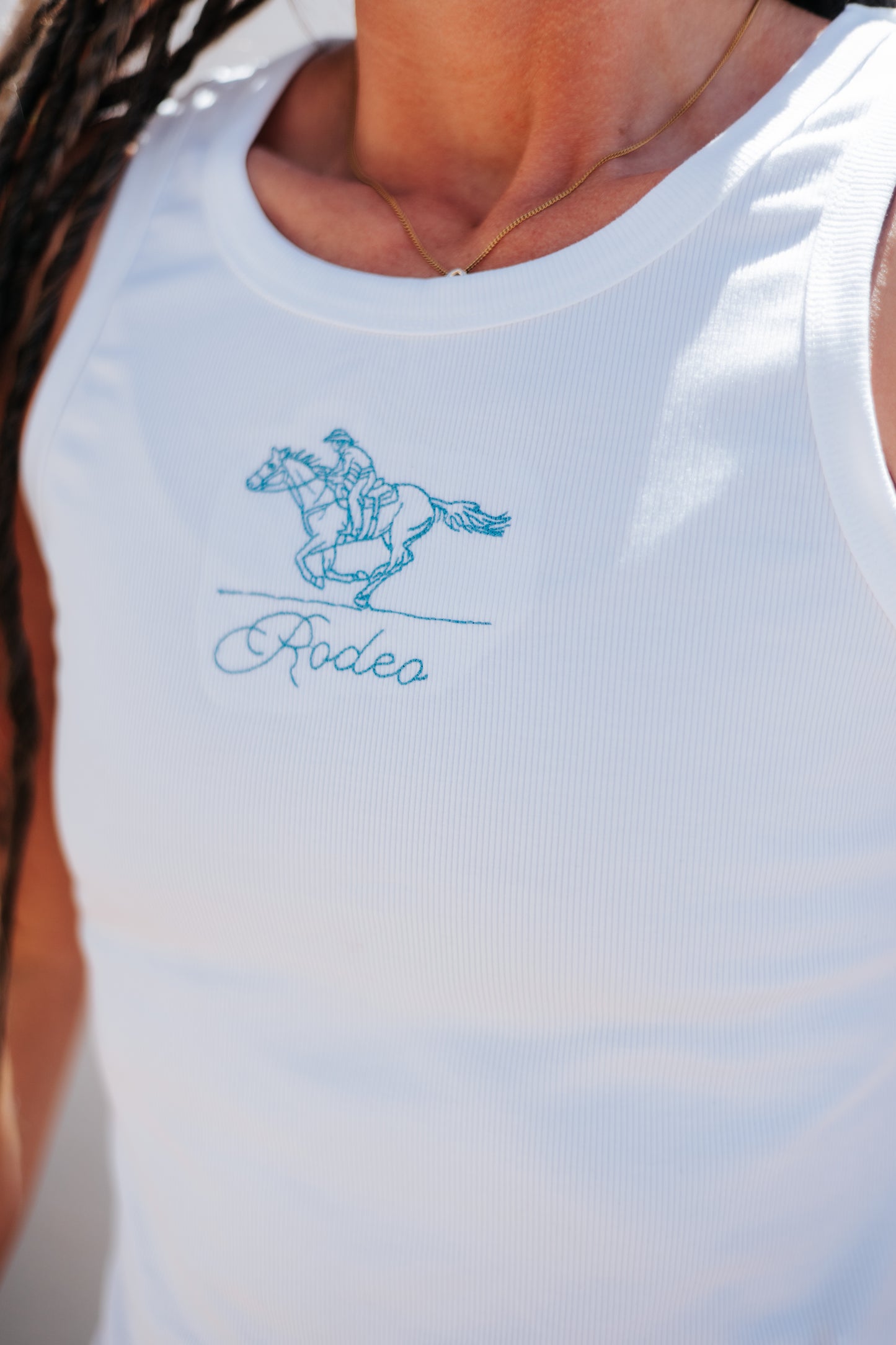 Western Rodeo Embroidered Pattern Ribbed Cropped Tank