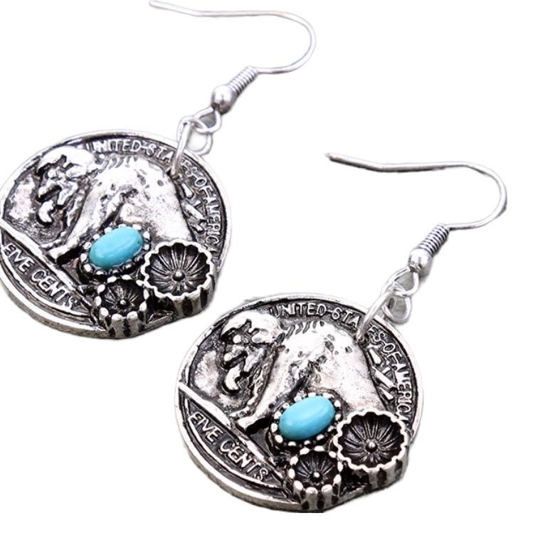 Western Buffalo Coin Dangle Earrings
