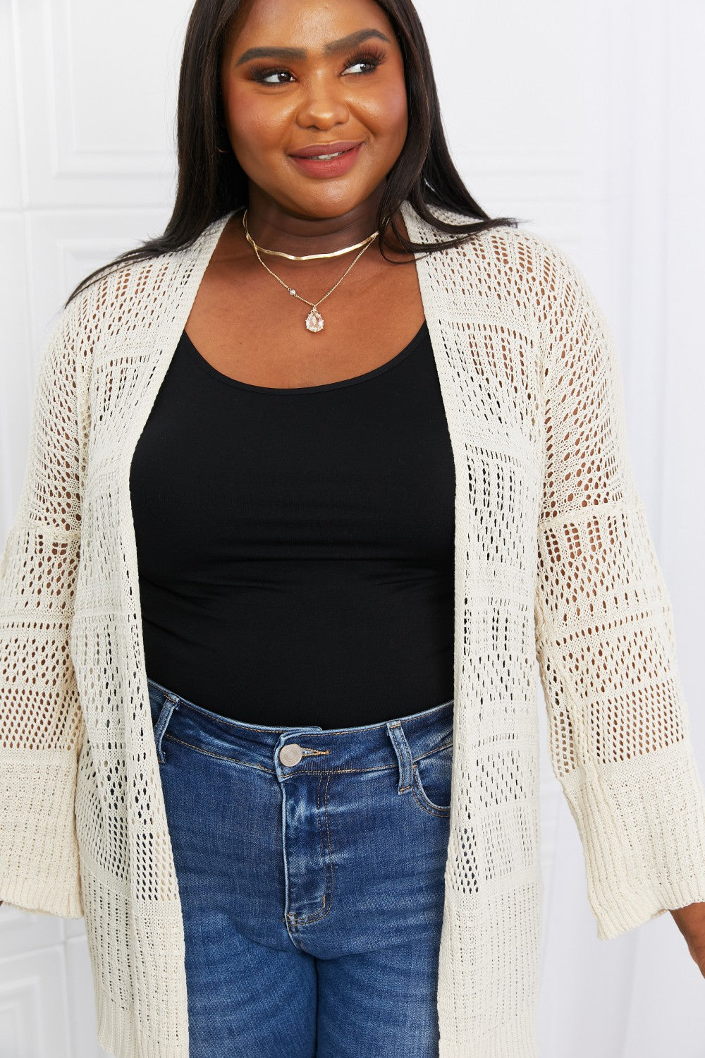 Leto Open Front Openwork Cardigan