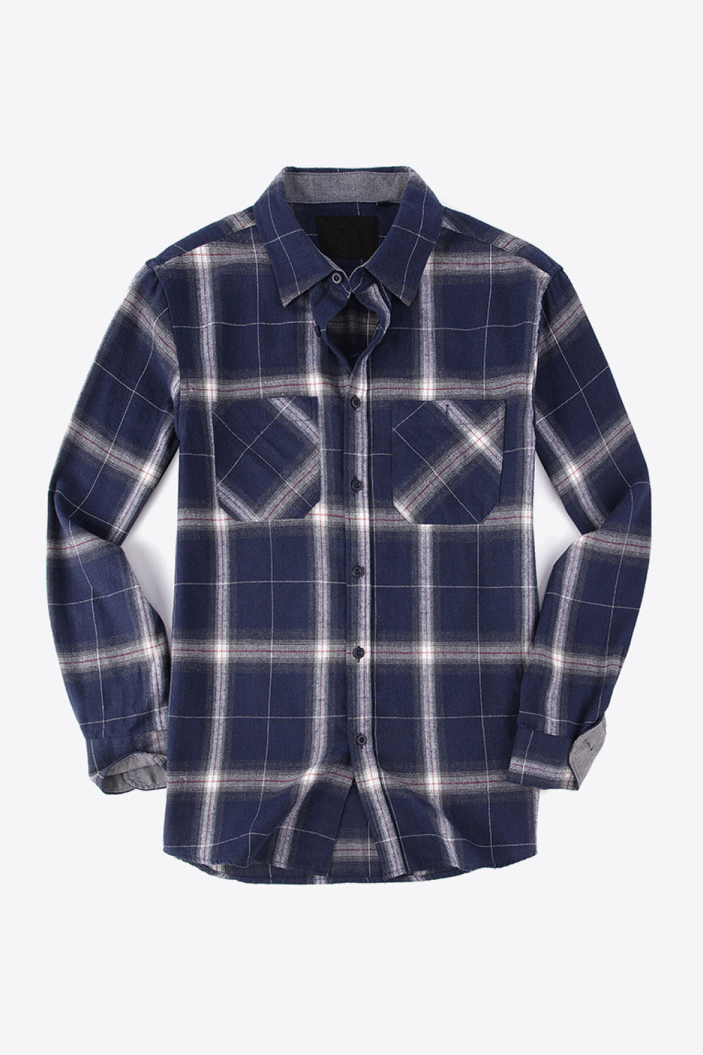 Plaid Button-Up Long-Sleeve Shirt with Pockets