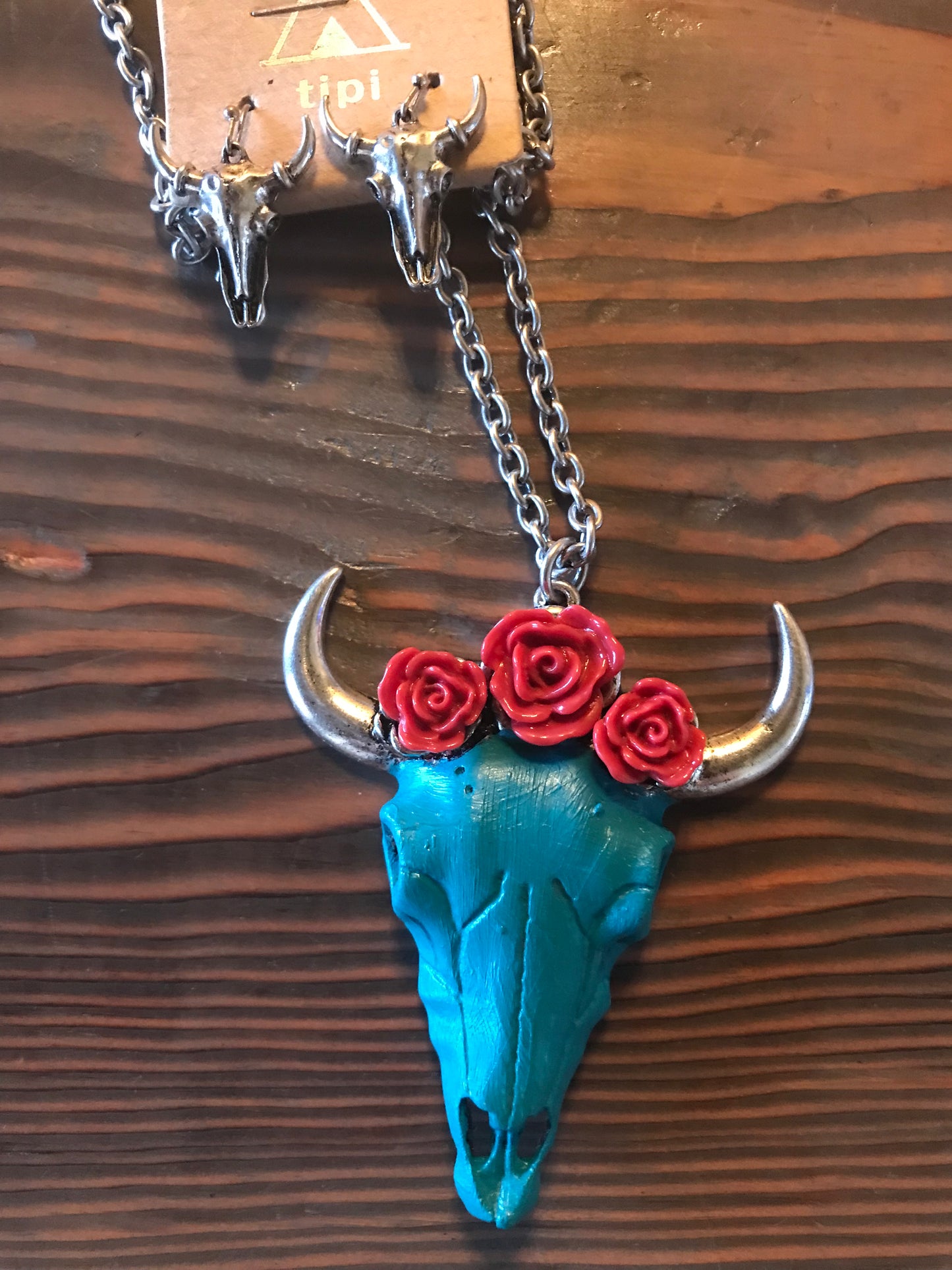 Rose Steer Head Long Necklace Set