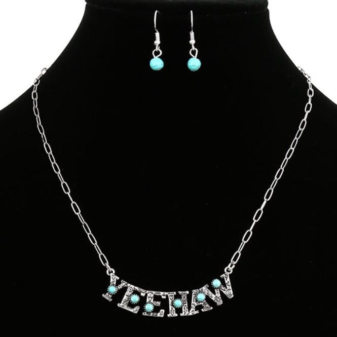 Western "YEEHAW" Pendant Necklace and Earring Set