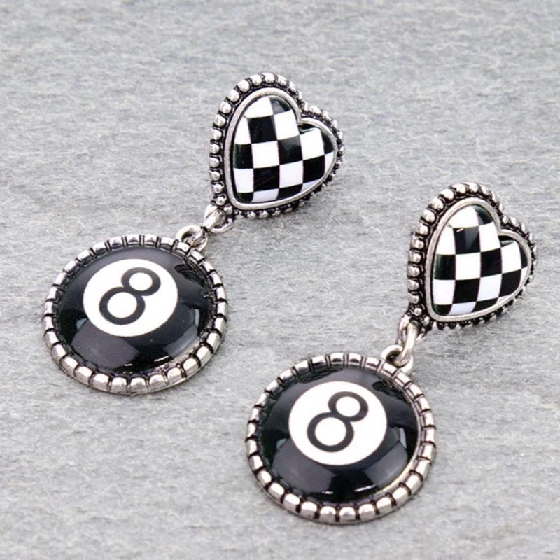 8 Ball Checker Earrings