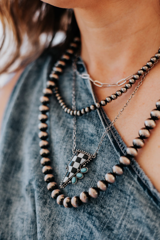 Western Four Layer Checkered Thunderbolt Necklace