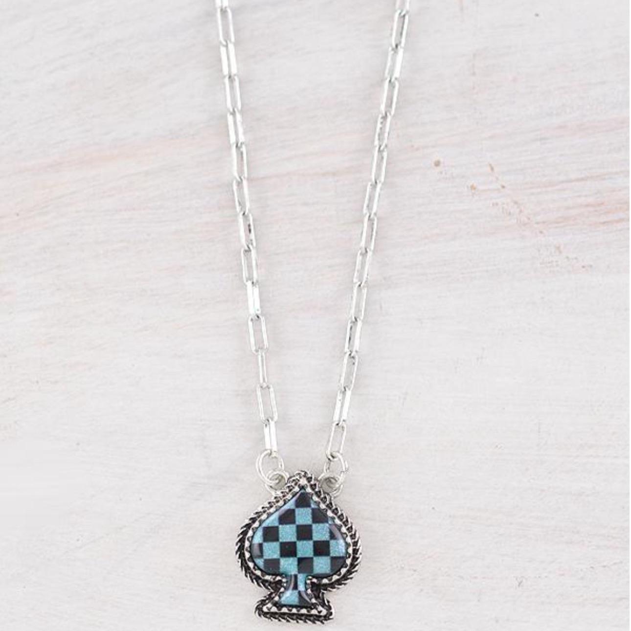 Checkered Spade Pendant Necklace