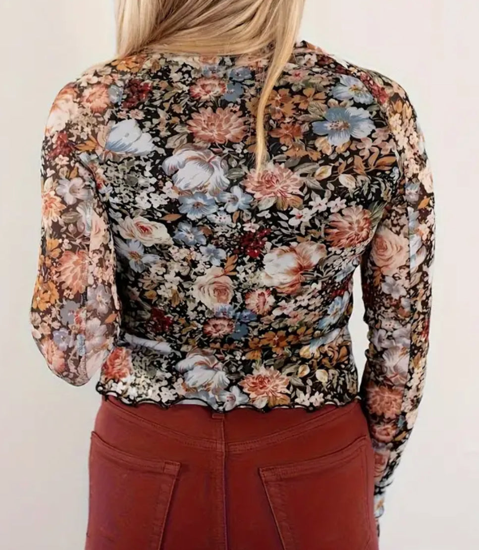 Floral long Sleeve Mesh Top