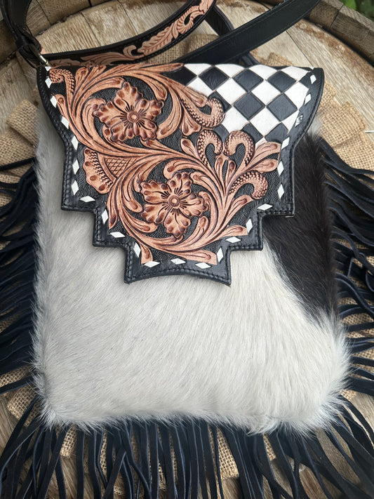 Cowhide, Leather Checkered Purse