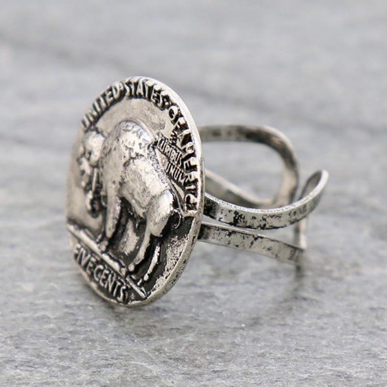 Western Buffalo Coin Cuff Ring