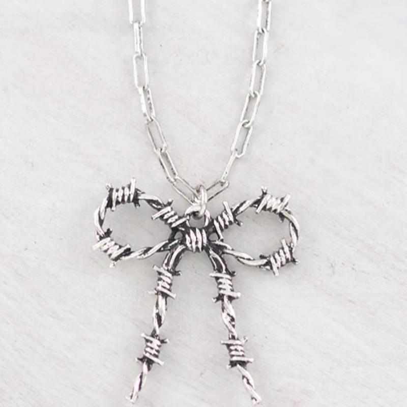 Western Barbed Wire Bow Necklace