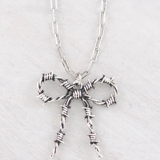 Western Barbed Wire Bow Necklace