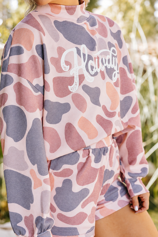 Camo Howdy Sweatshirt, and Shorts Two Piece Set