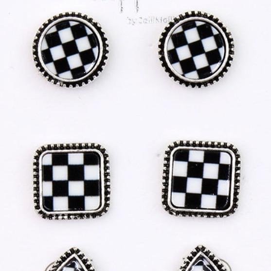 3 Pair Checkered Earring Set