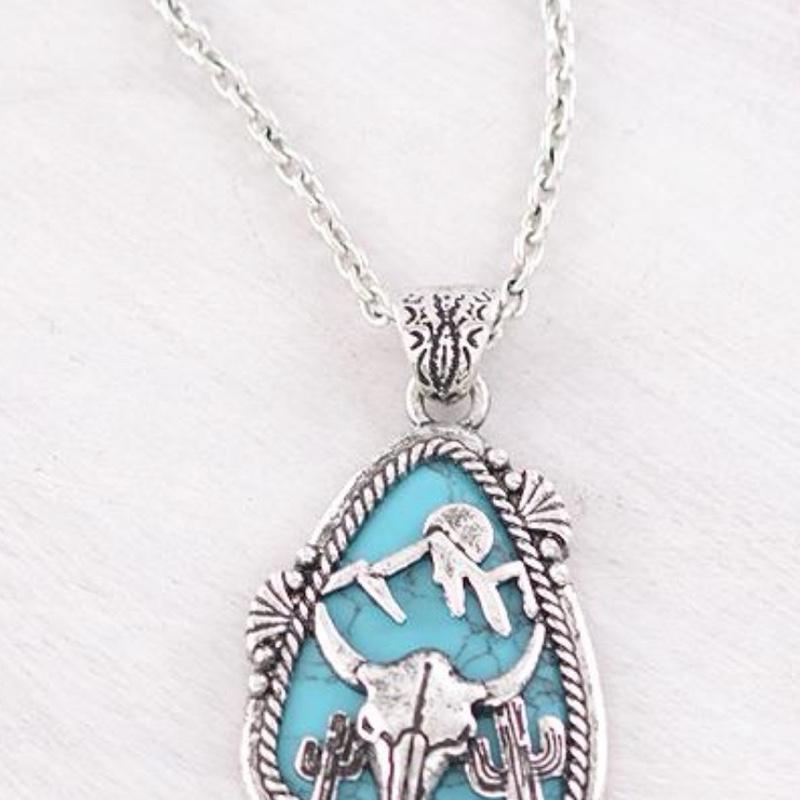 Cow Skull Stone Pendant Necklace