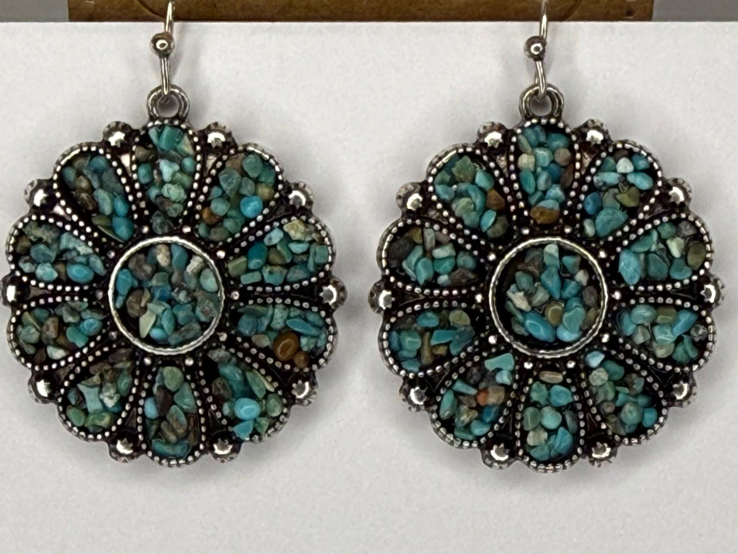 Western Concho Chip Stone Dangle Earrings