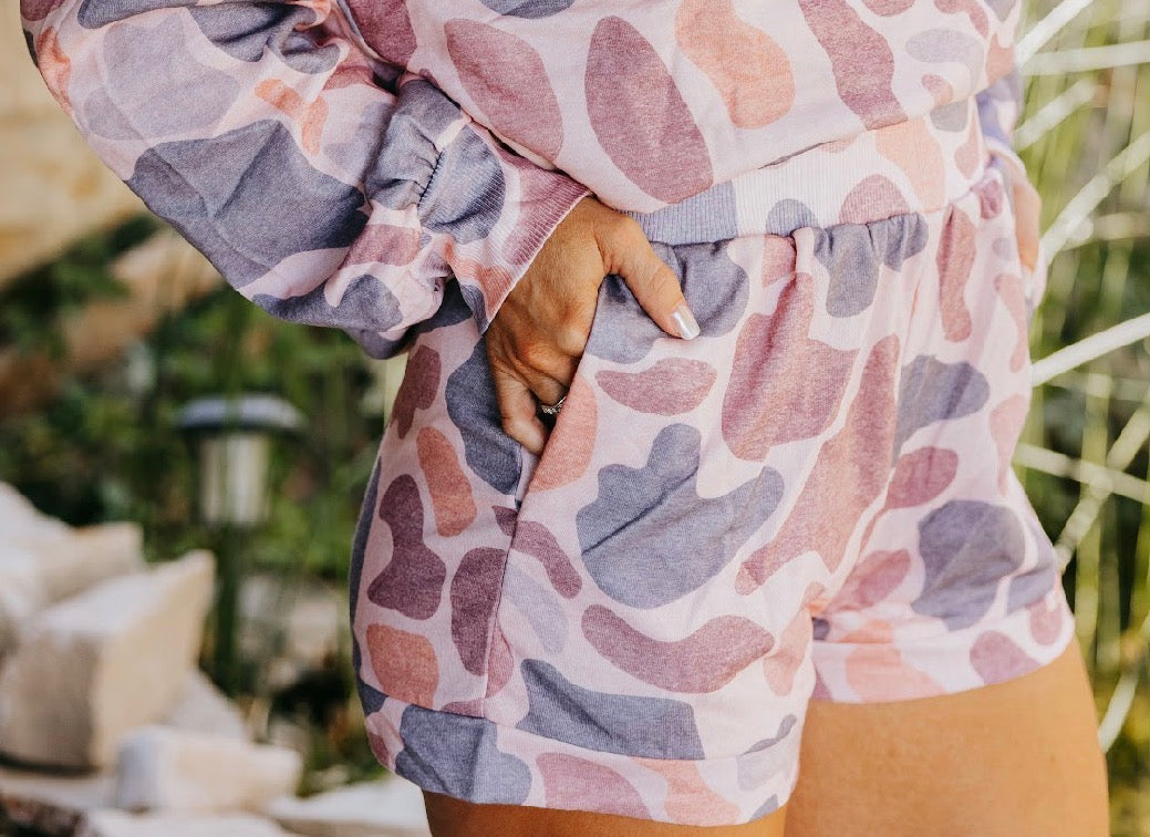 Camo Howdy Sweatshirt, and Shorts Two Piece Set