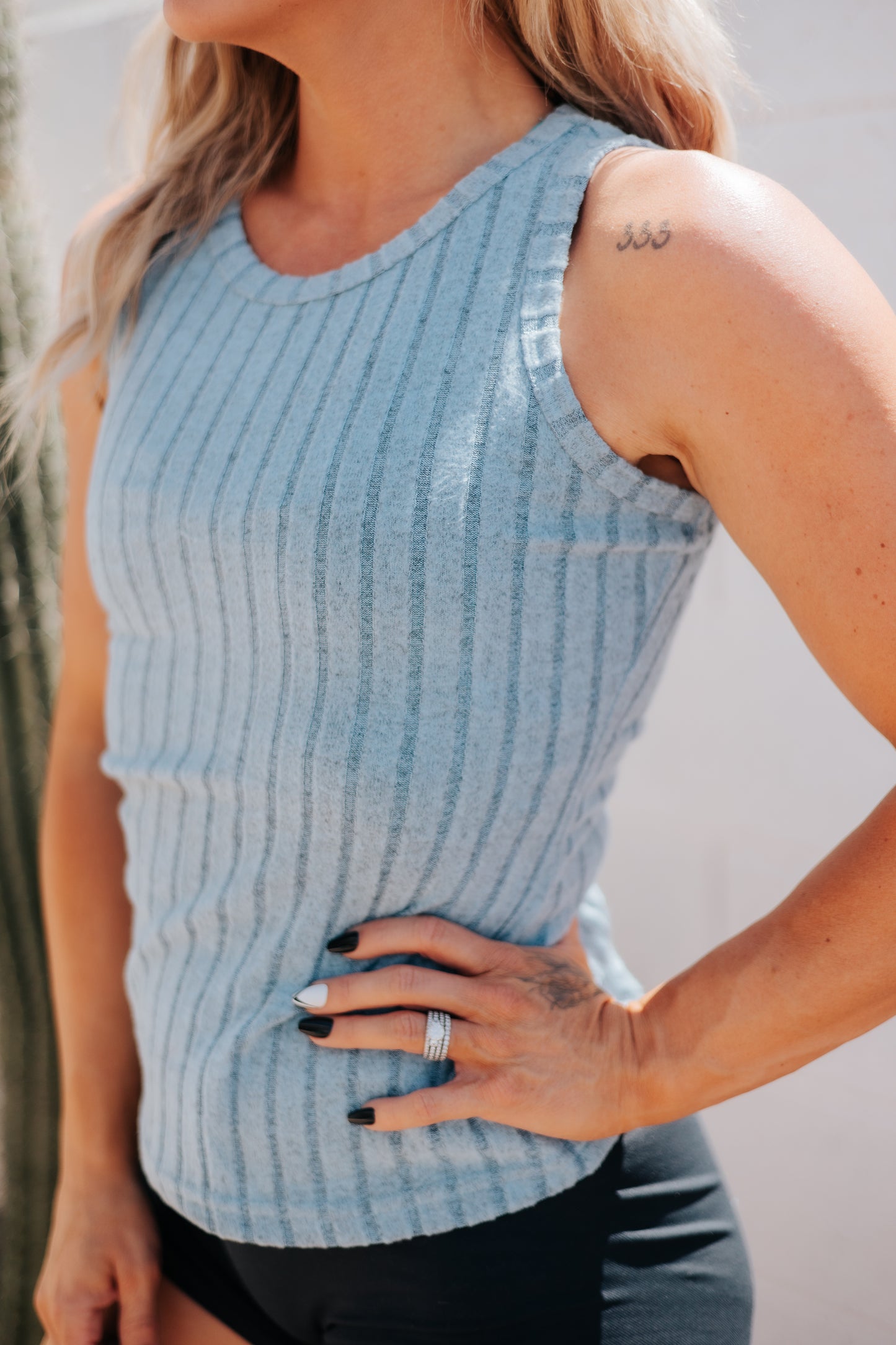 Western Solid Slim Ribbed Mineral Wash Tank Top