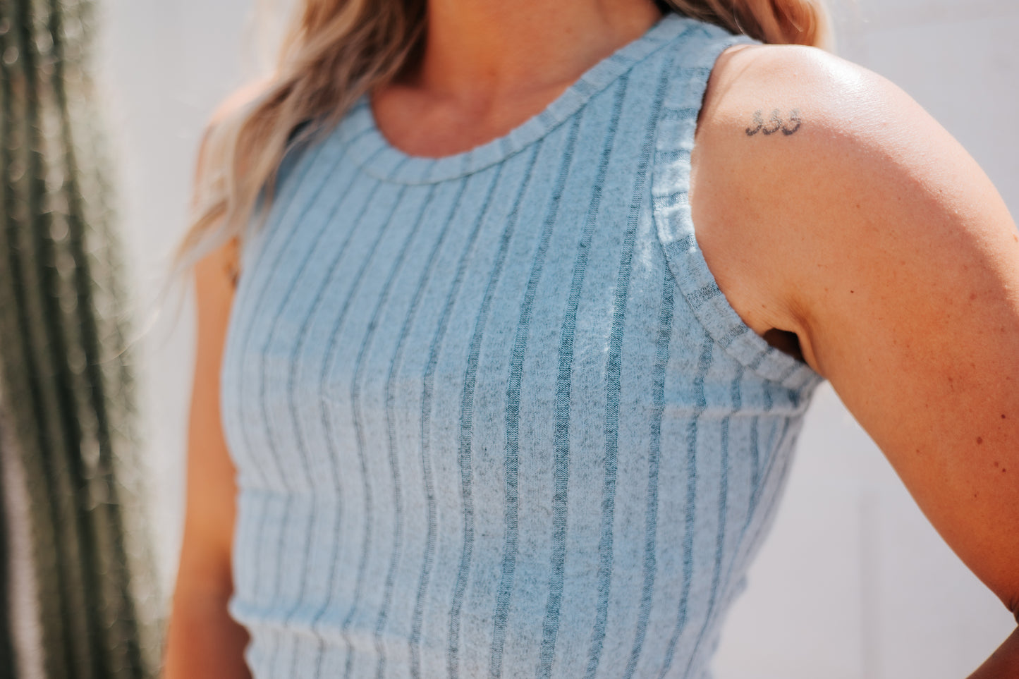 Western Solid Slim Ribbed Mineral Wash Tank Top