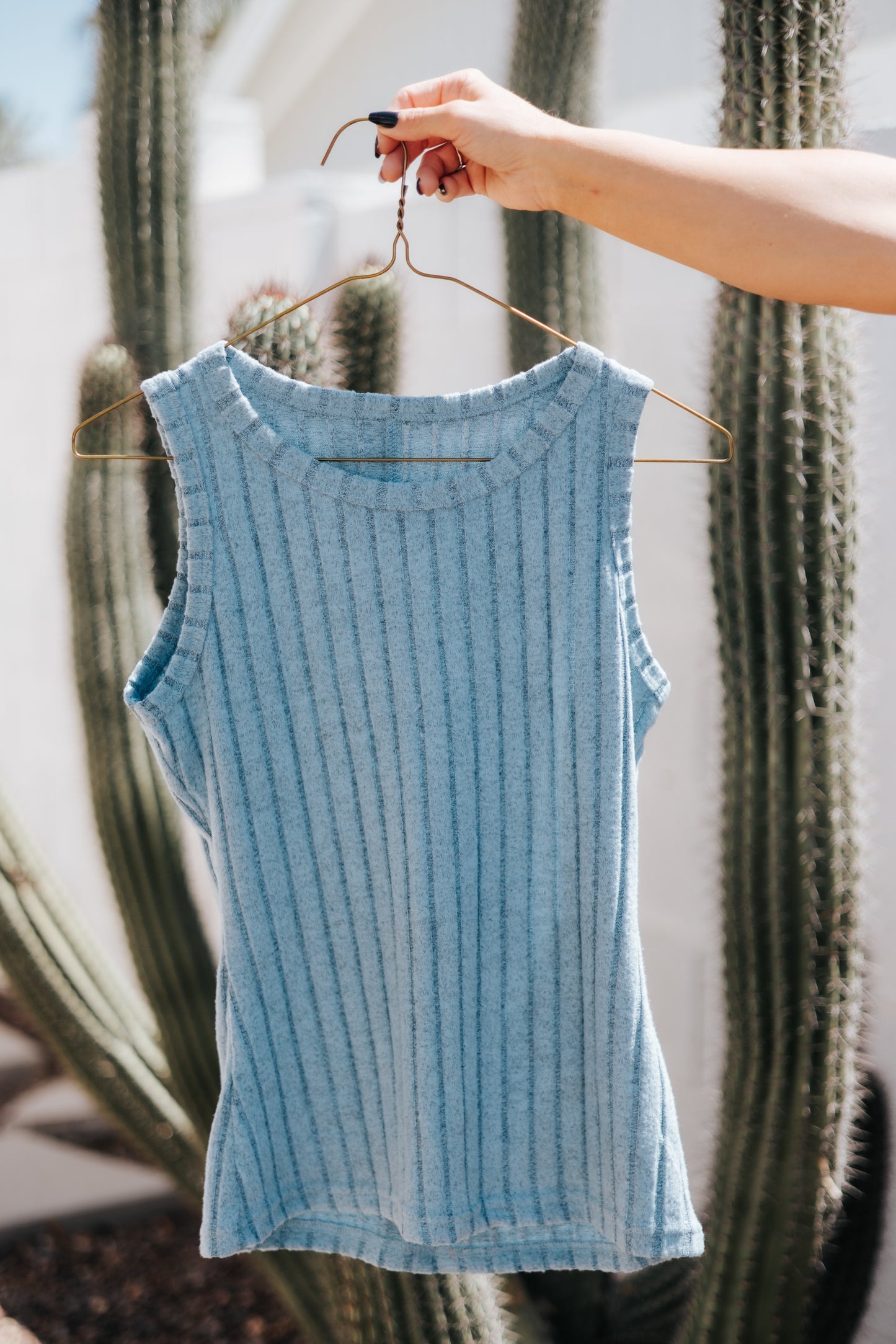 Western Solid Slim Ribbed Mineral Wash Tank Top