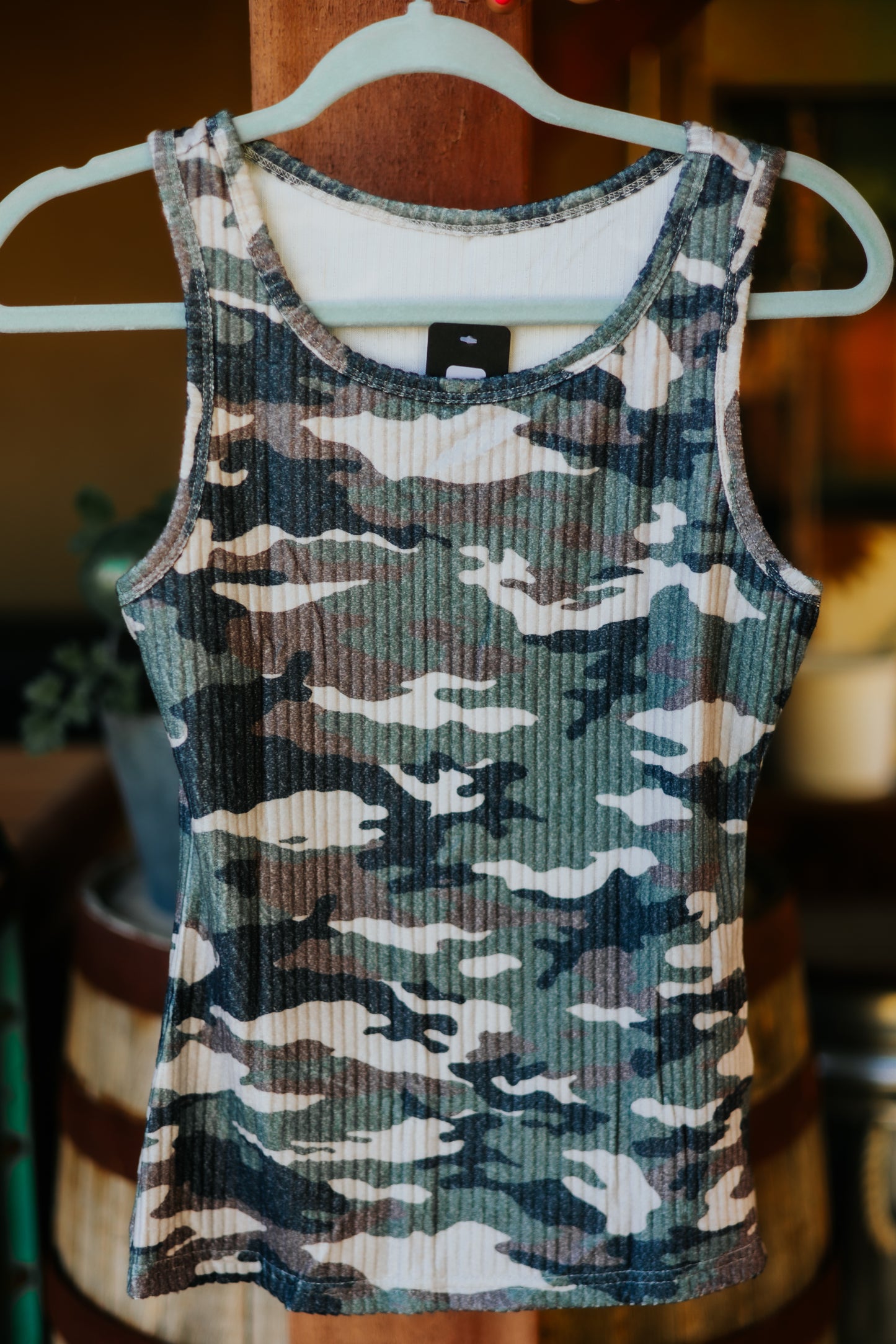 Camo Print Ribbed Knit Tank Top