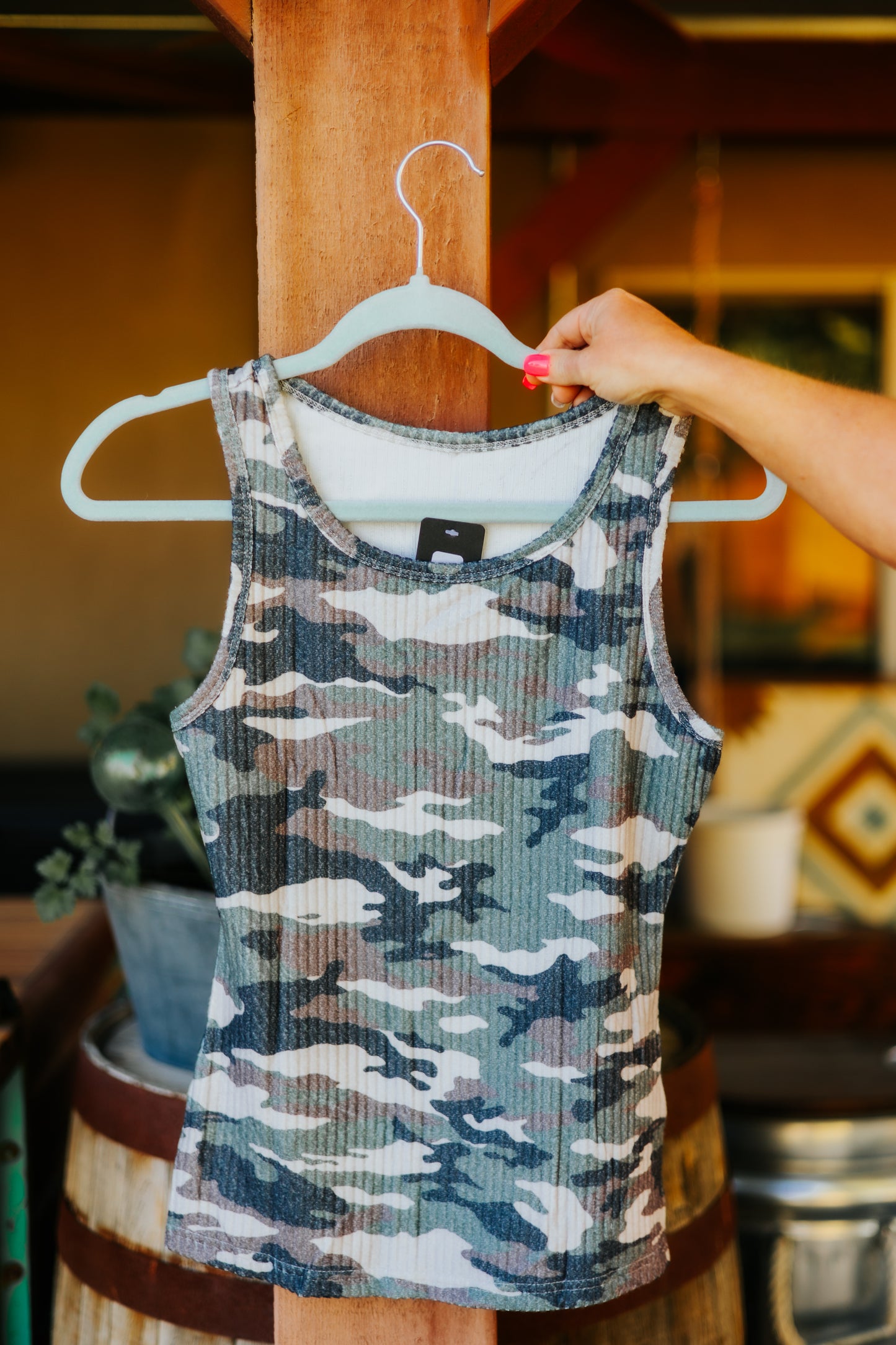 Camo Print Ribbed Knit Tank Top