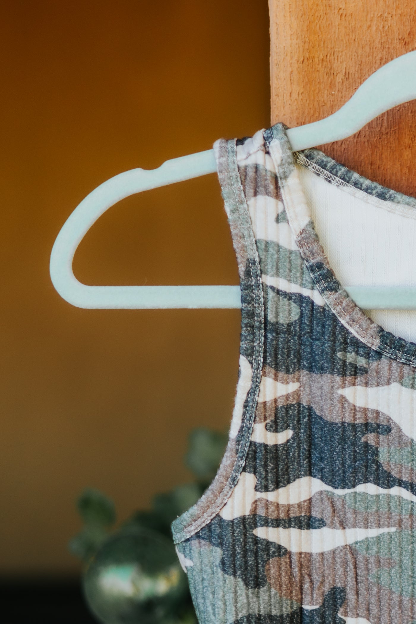 Camo Print Ribbed Knit Tank Top