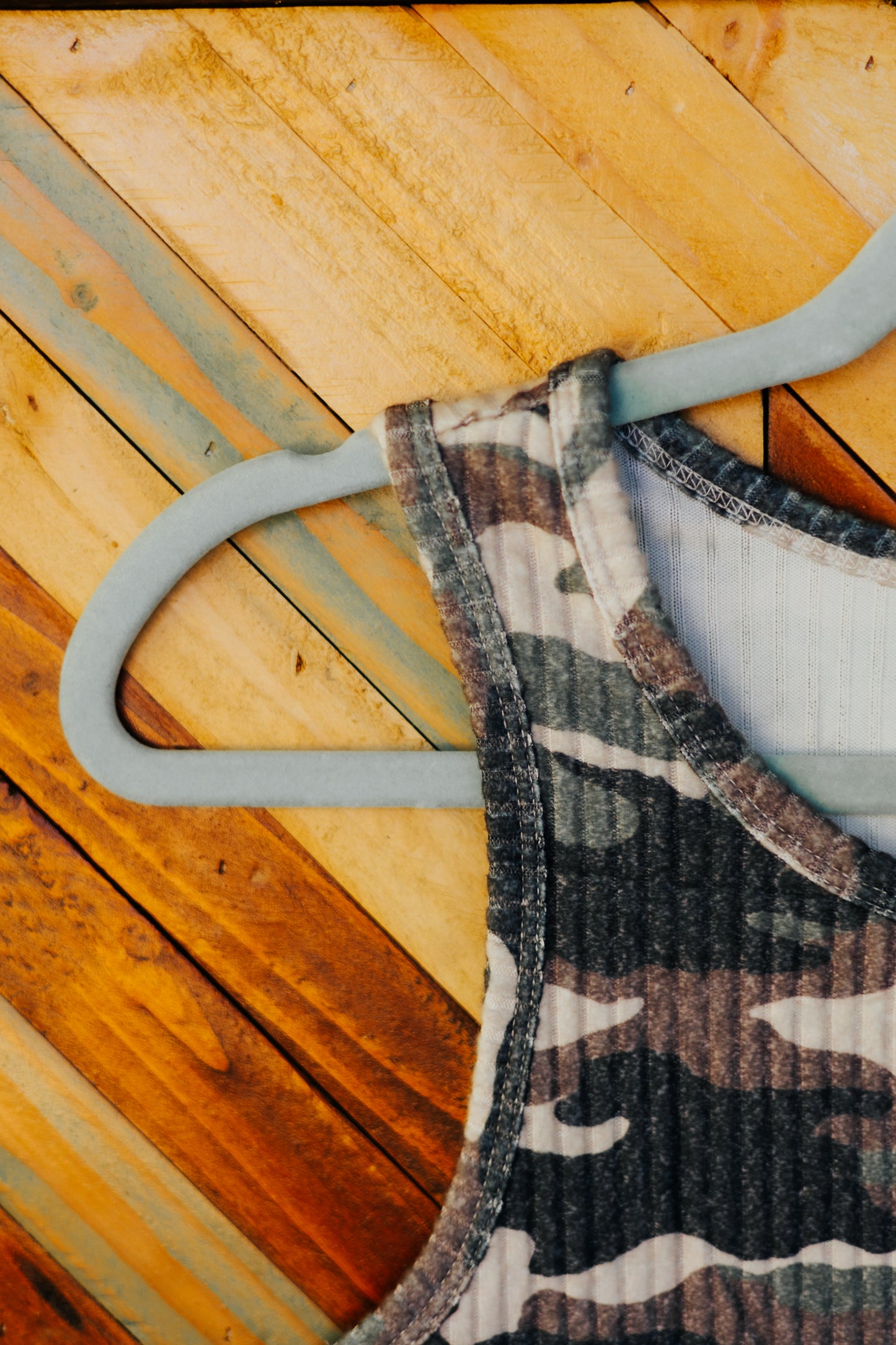 Camo Print Ribbed Knit Tank Top