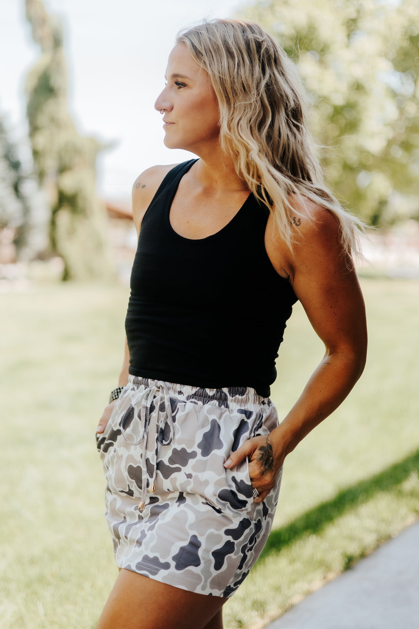 Camo Print Drawstring Active Drawstring Skort