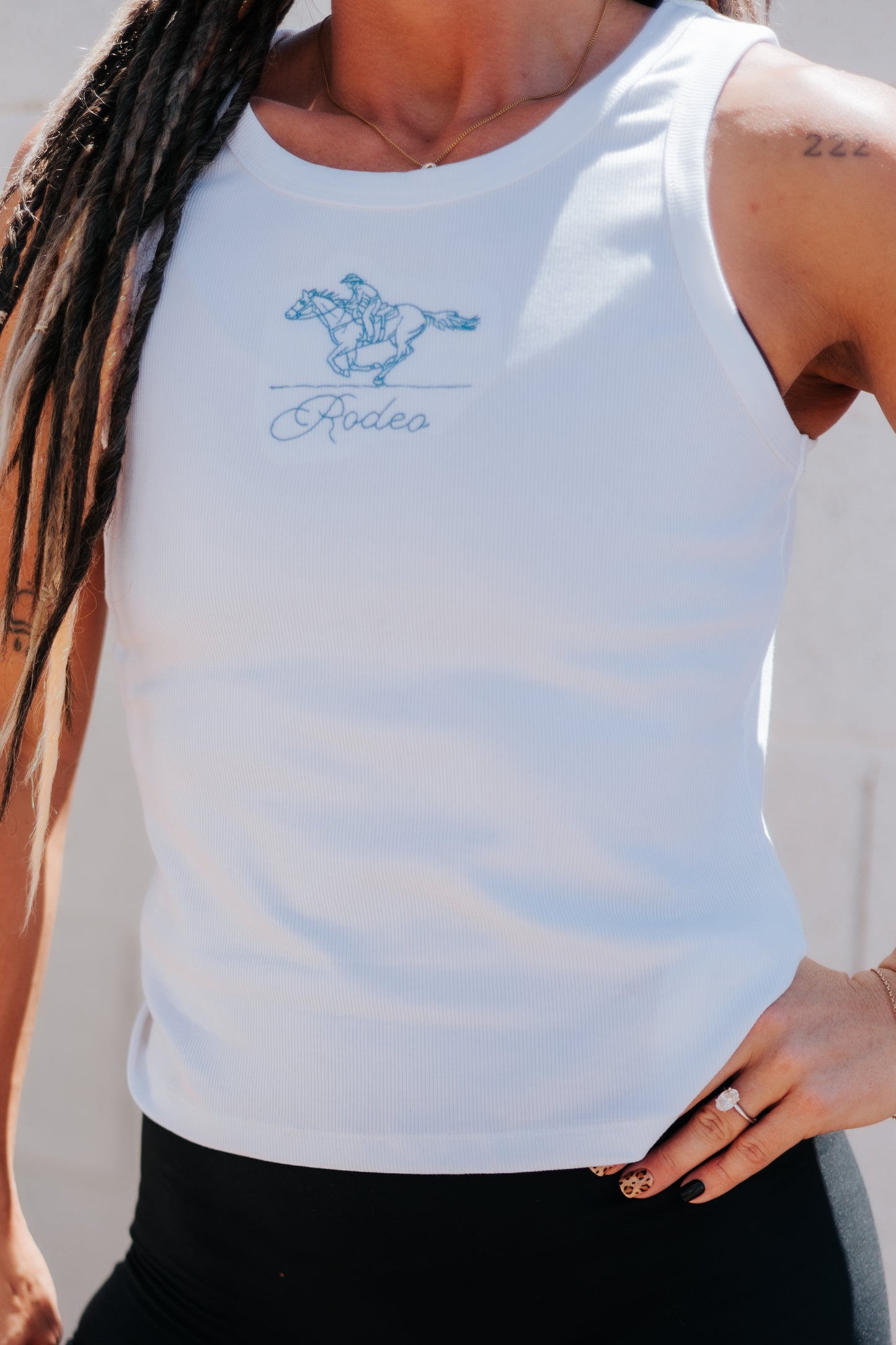 Western Rodeo Embroidered Pattern Ribbed Cropped Tank