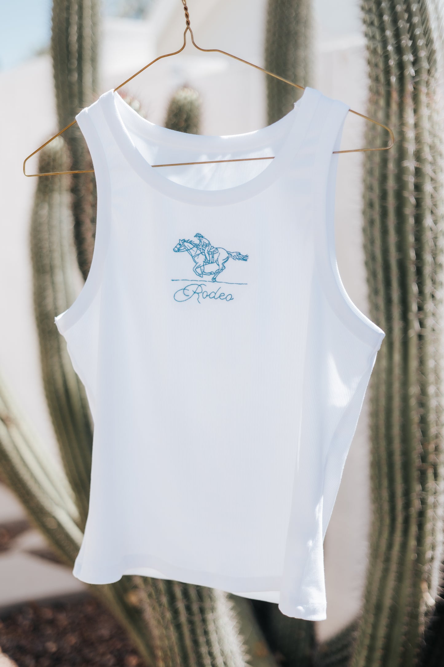 Western Rodeo Embroidered Pattern Ribbed Cropped Tank