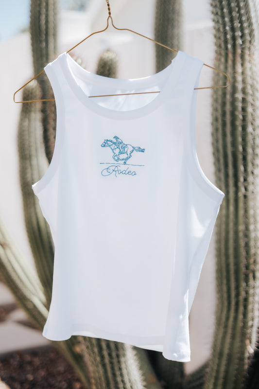 Western Rodeo Embroidered Pattern Ribbed Cropped Tank