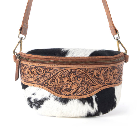 Western Cowhide Wildwood Hand tooled Bag in Walnut Crest
