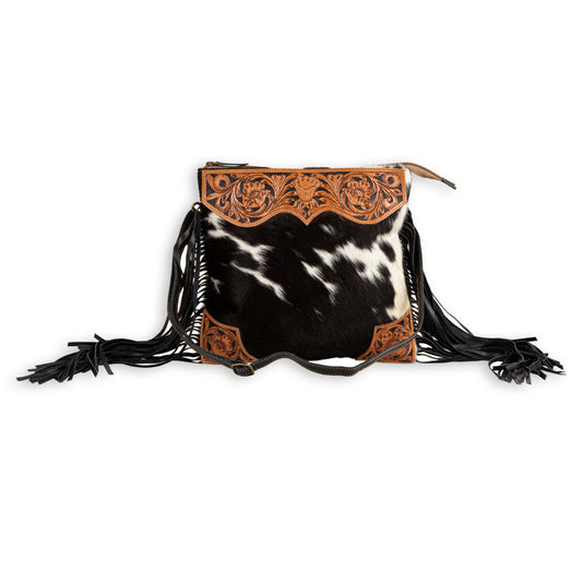 Tumbleweed Trail Fringed Hand-Tooled Cow Hide Bag