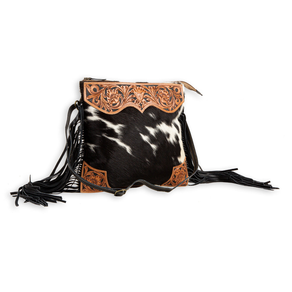 Tumbleweed Trail Fringed Hand-Tooled Cow Hide Bag