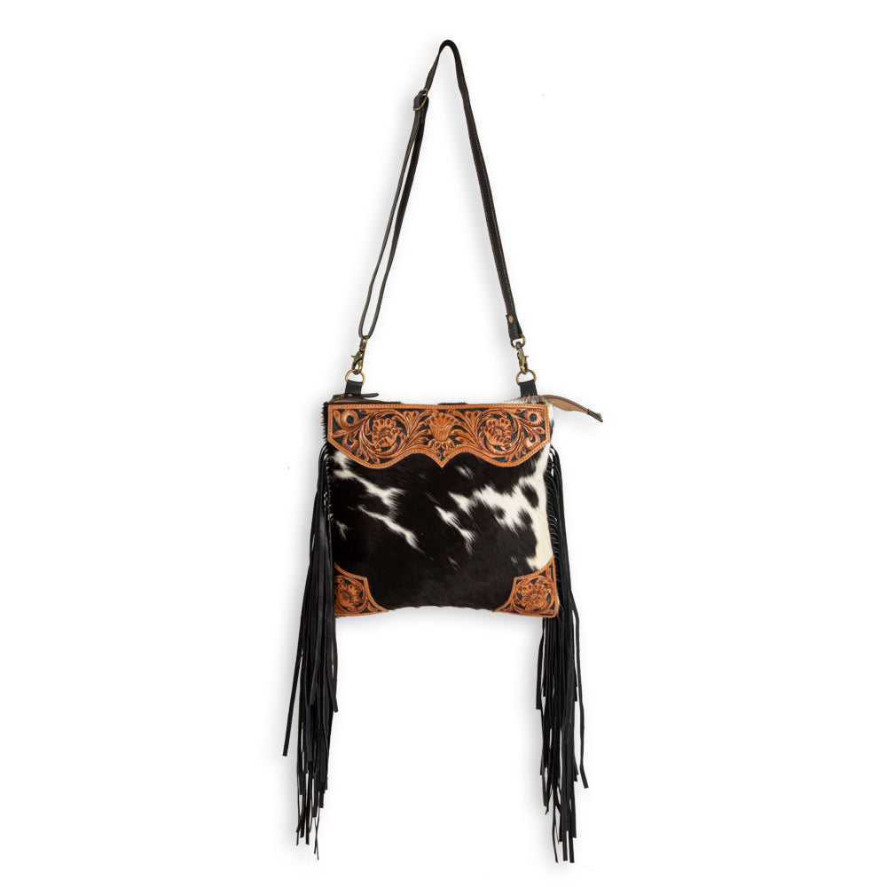 Tumbleweed Trail Fringed Hand-Tooled Cow Hide Bag