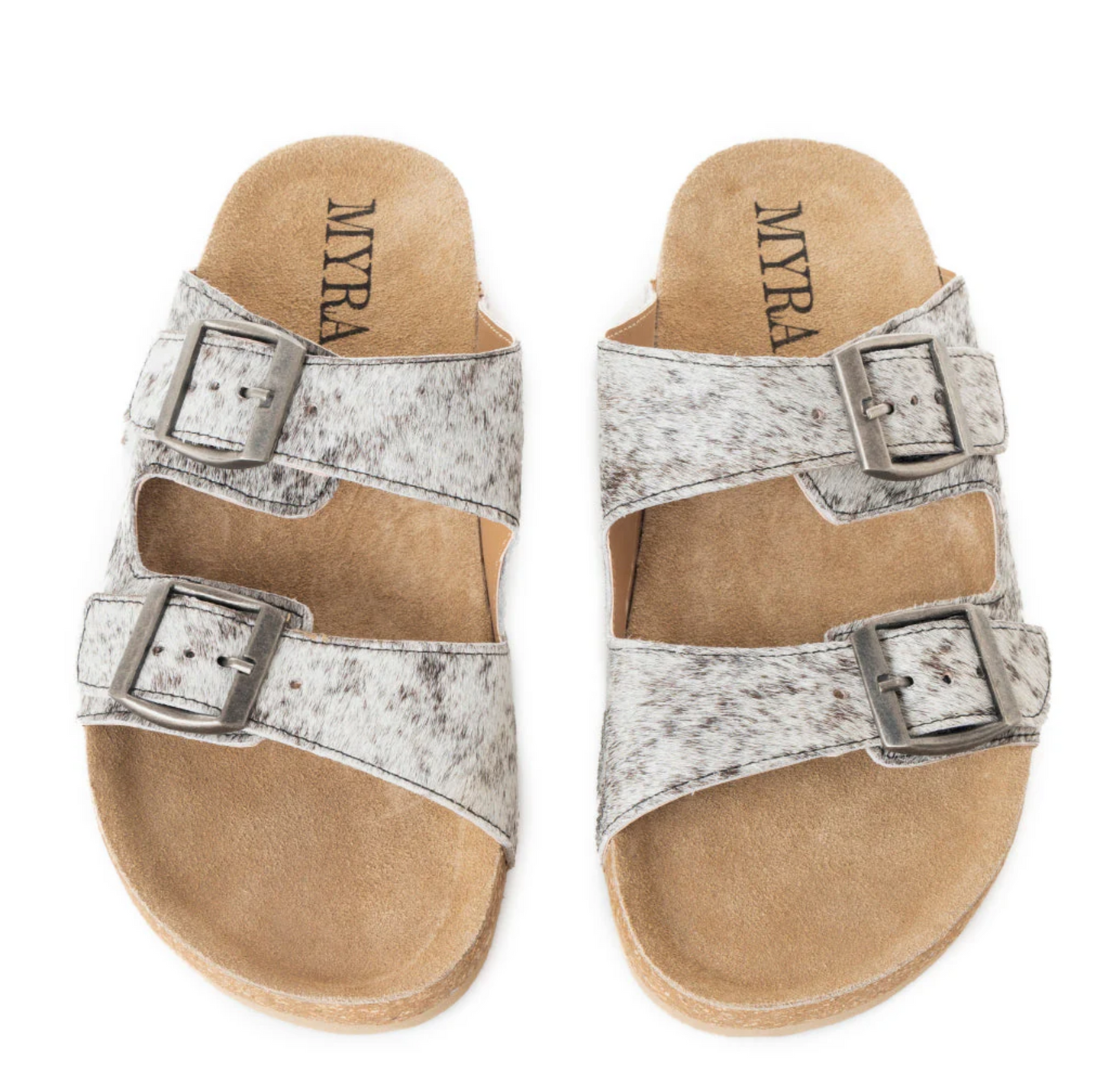 Restful Sandals Black and White Cowhide