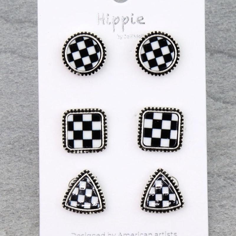 3 Pair Checkered Earring Set