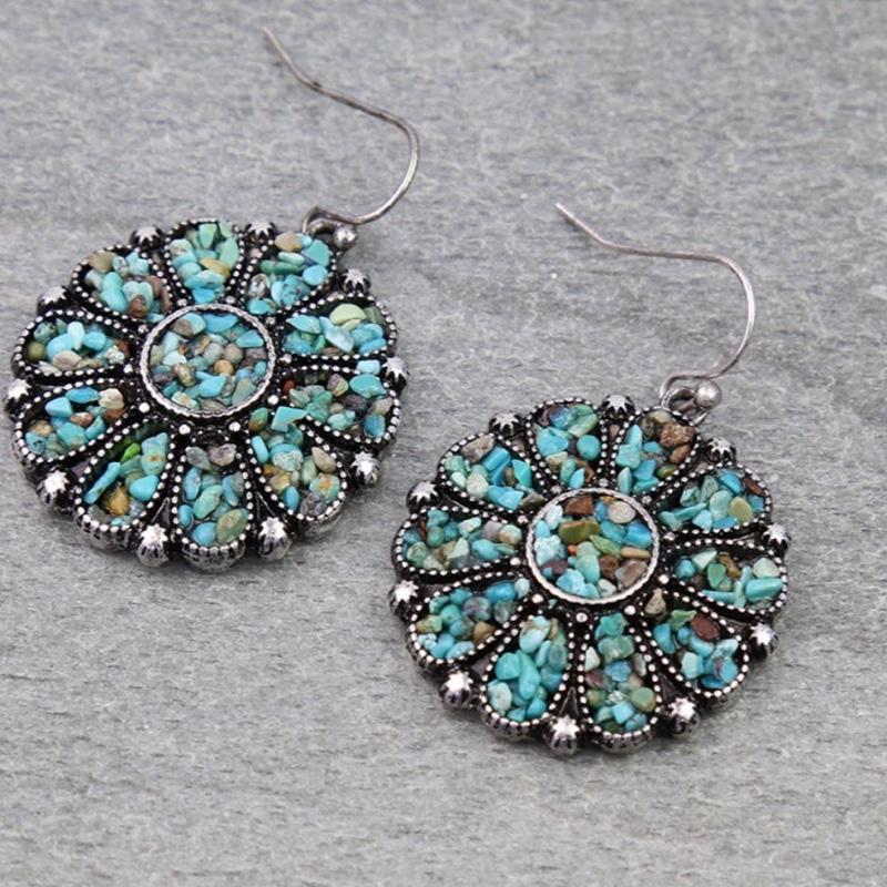 Western Concho Chip Stone Dangle Earrings