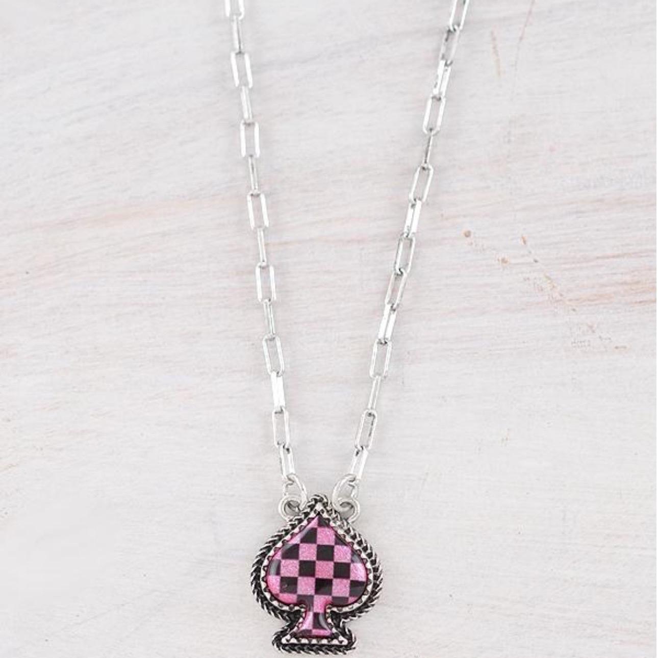 Checkered Spade Pendant Necklace