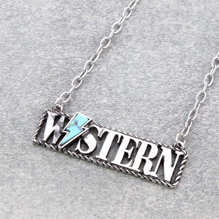 Western Lightening Bolt Bar Necklace