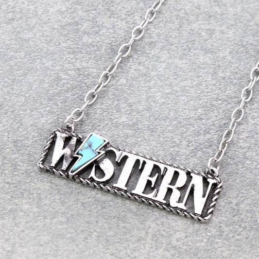 Western Lightening Bolt Bar Necklace