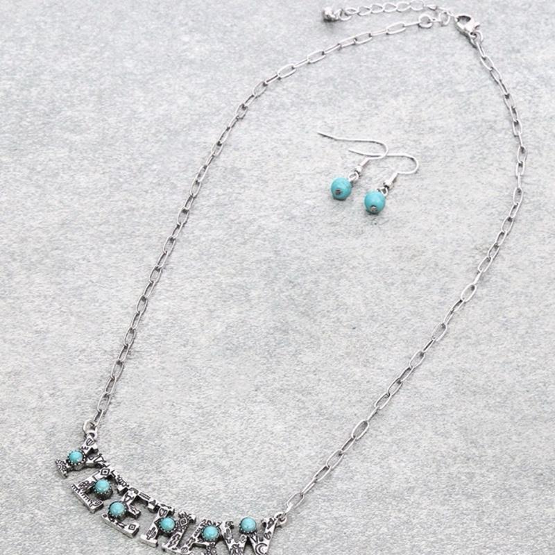 Western "YEEHAW" Pendant Necklace and Earring Set
