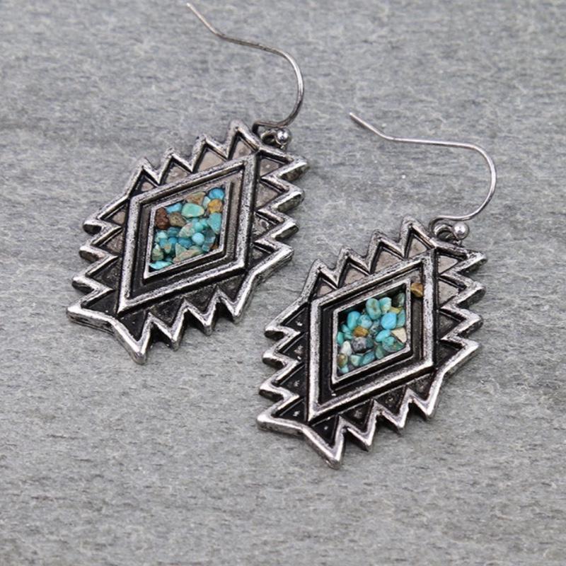 Western Aztec Chip Stone Dangle Earrings